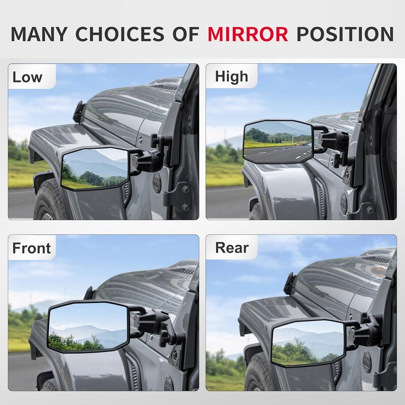 GEVINFA Mirrors Doors Off Compatible with Jeep Wrangler JL and Gladiator JT 2018-2026, 2026 New Launch Quick Release wrangler JL Mirrors No Wobble & Quick Removal Knob (Patented) - Image 5